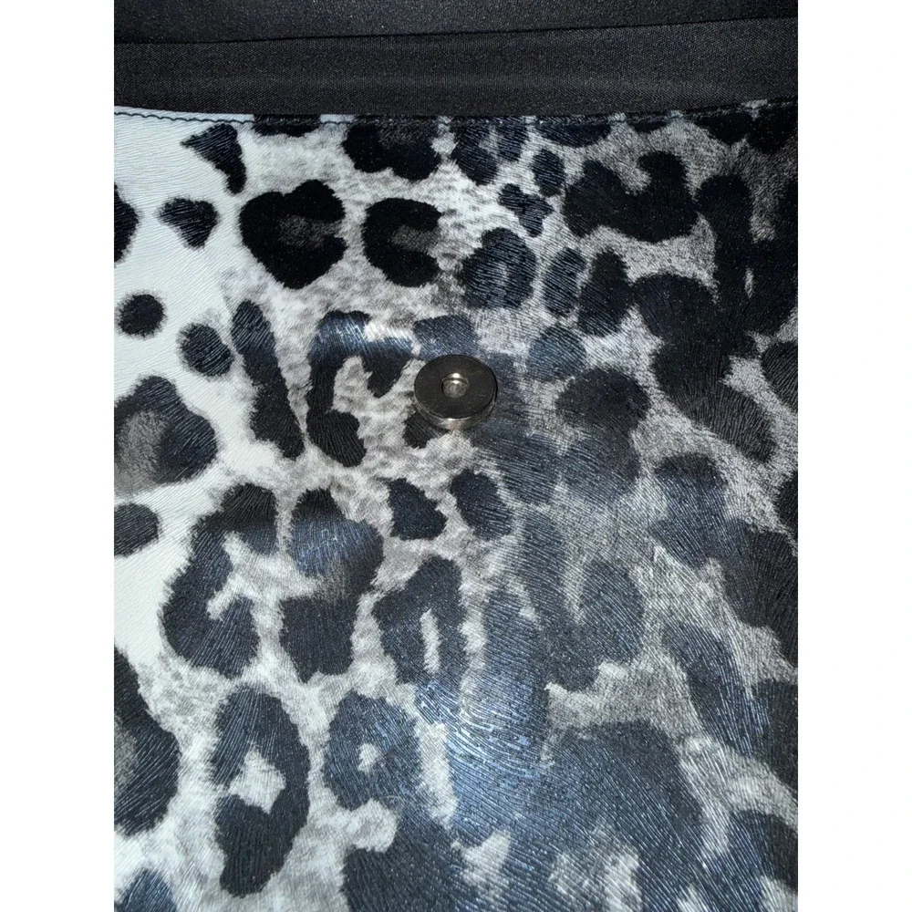 Grey Leopard Print Handbag Croc Embossed Trim Turn Lock Shoulder Bag